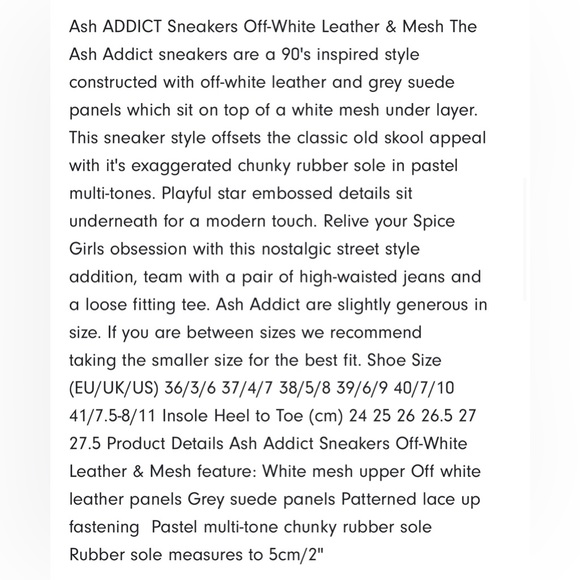 Ash ADDICT Sneakers Off-White Leather & Mesh Size 10, New Without Tags - Picture 6 of 9